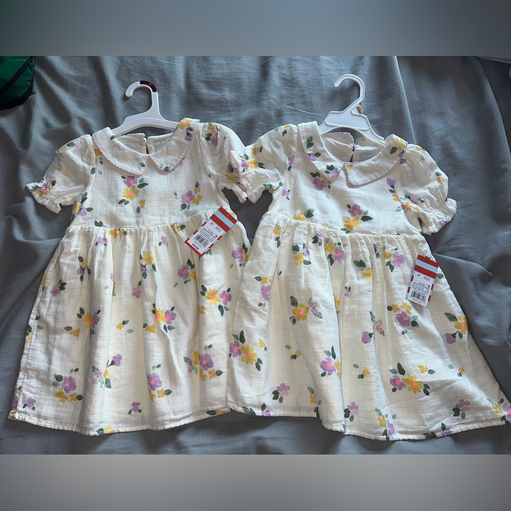 Two Floral Dresses with Peter Pan Collar